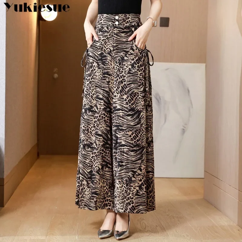 

Новый персонализированный тренд, универсальные новые широкие брюки, женские модные свободные свободные брюки с леопардовым узором и высокой талией, эстетизм