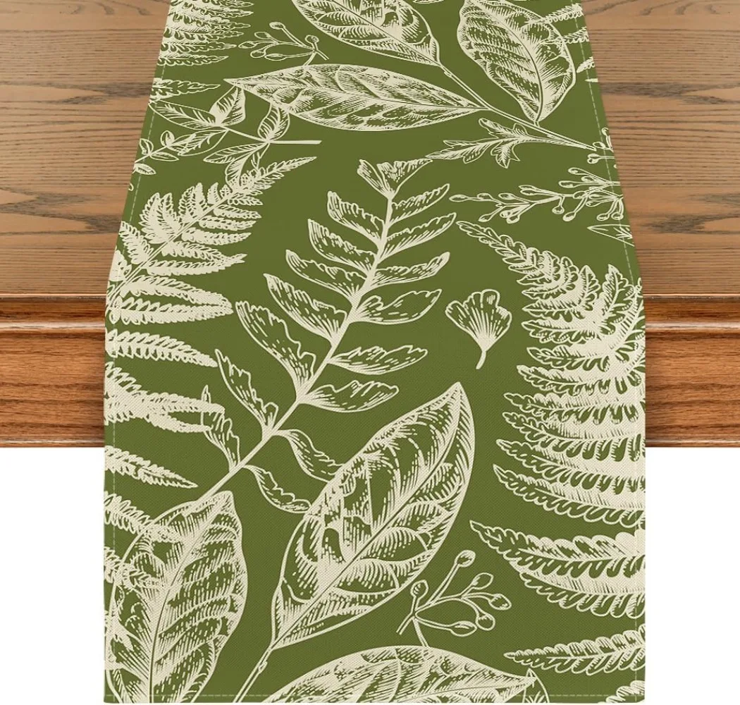 Artoid Mode Beige Leaves Botany Table Runner, Seasonal Spring Kitchen Dining Table Decoration for Home Party Decor
