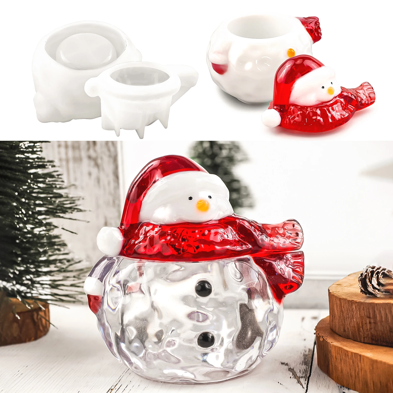 DIY Weihnachten Schneemann Aufbewahrung sbox Silikon formen mit Deckel 3d Harz Guss Beton Kerze Box Süßigkeiten Behälter Wohnkultur Geschenke