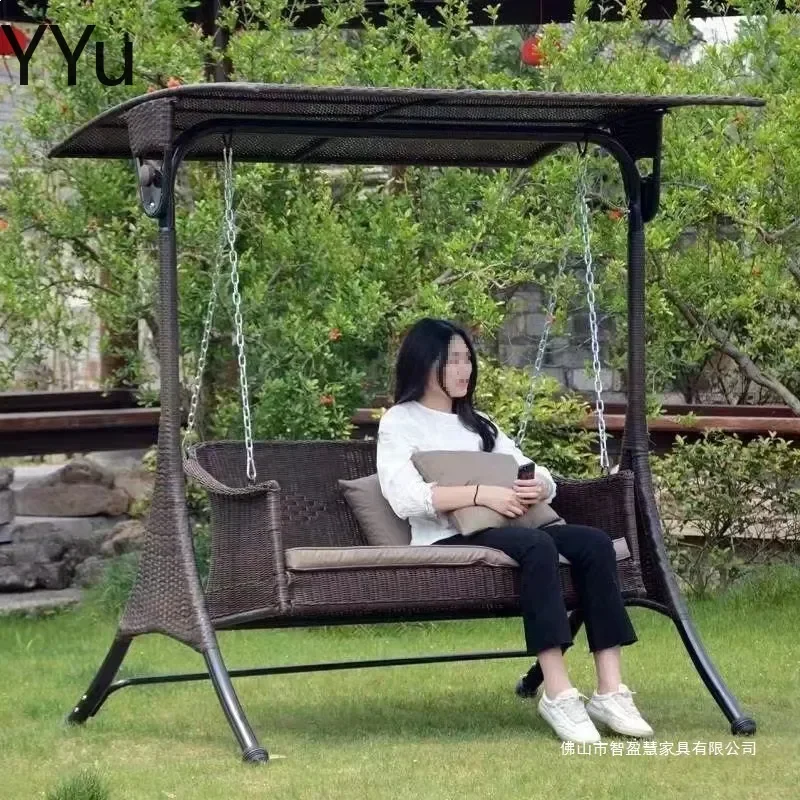 for B&B Outdoor Wrought Iron Double Swing Hanging Chair Indoor Balcony Rocking Hammock for Adults Kids Home Courtyard