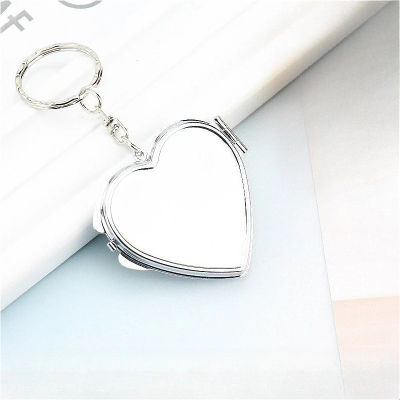 Korean Mini Folding Double-Sided Compact Mirror, Round Metal Travel Makeup Mirror with Keychain Pendant DIY