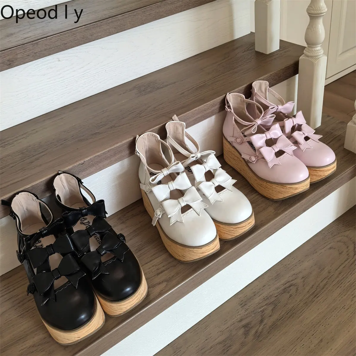 Original Lolita Leather Platform Chunky Heel Shoes with Bow New Sweet Princess Comfortable Fashion High Heels Women Pumps