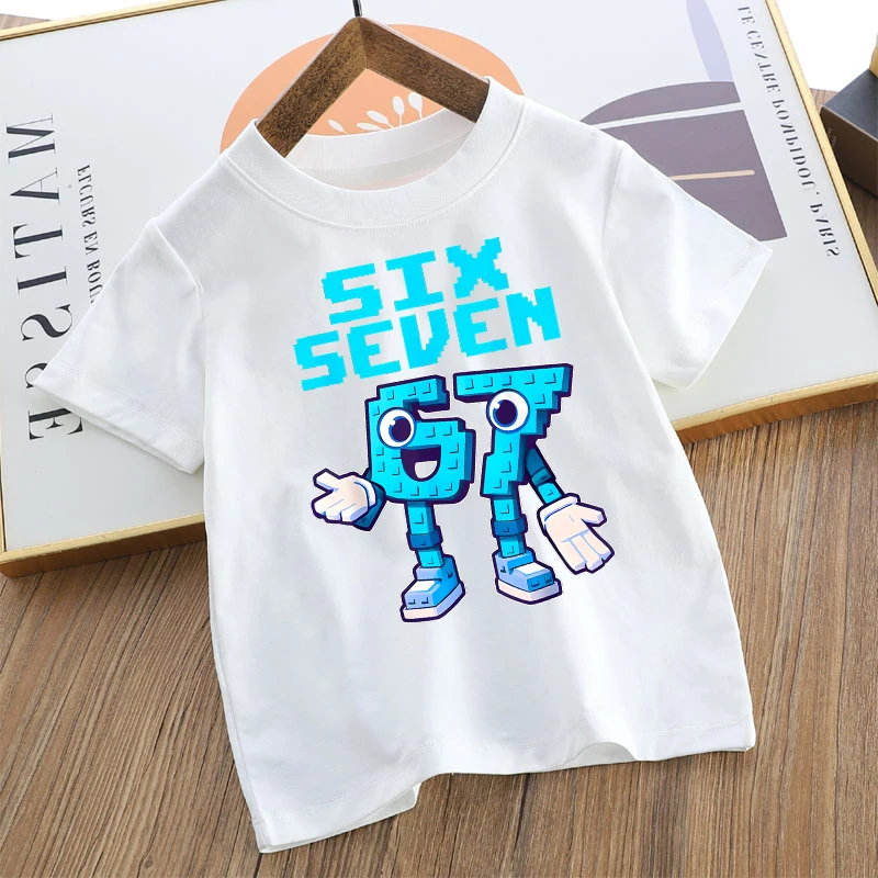 Funny Six Seven Out Wear Round Neck T-shirt for Young Cute Cartoon 67 Number Clothes Anime Tops T Shirt Summer Soft Short Sleeve