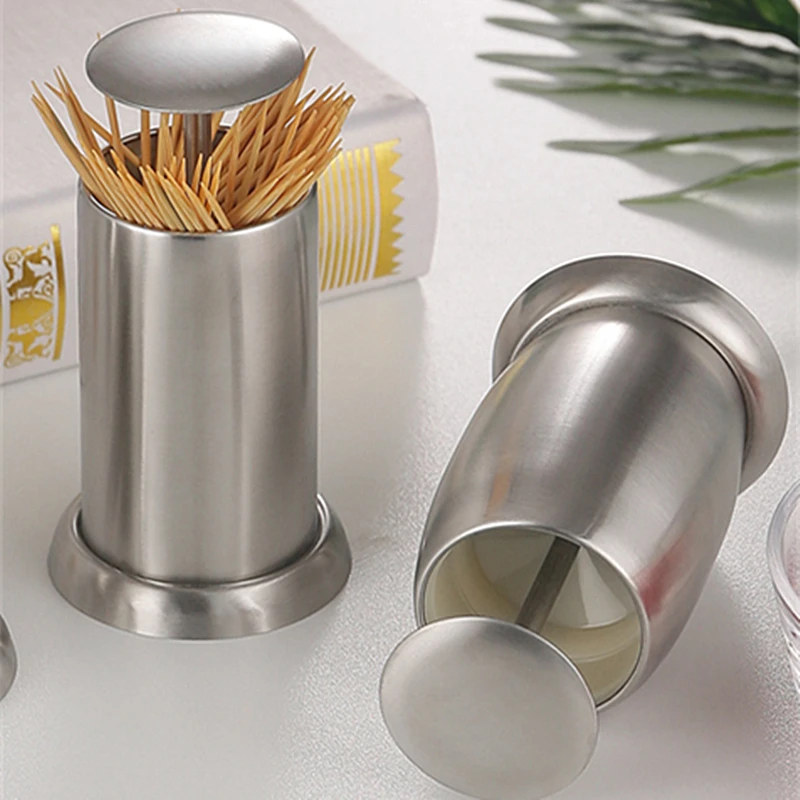 

Stainless Steel Push-type Toothpick Holder Creative Thickened Multi-purpose Kitchen Sundries Storage Tube Household Storage Tool