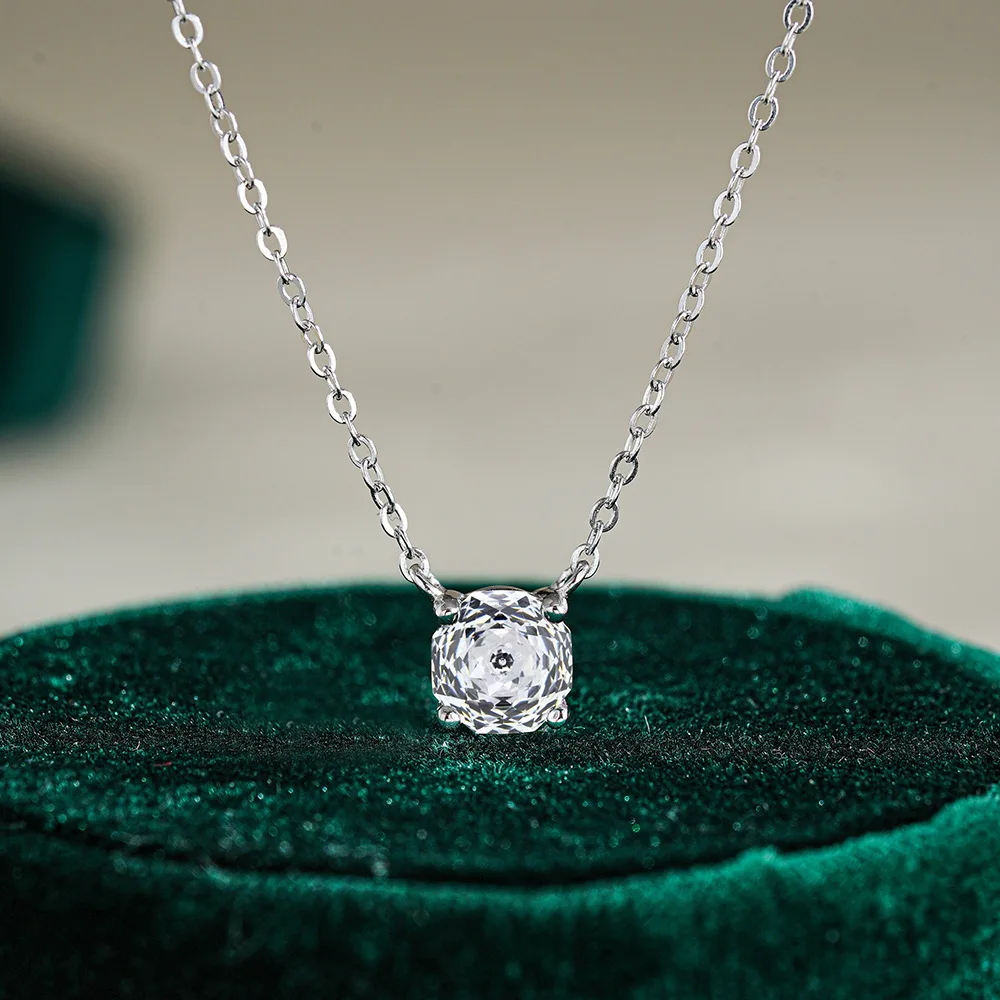 

PT950 Ожерелье с розовым цирконом, 1 карат, подвеска с четырьмя зубцами, гипоаллергенные платиновые украшения, роскошный праздничный подарок для нее, новинка в ожерелье