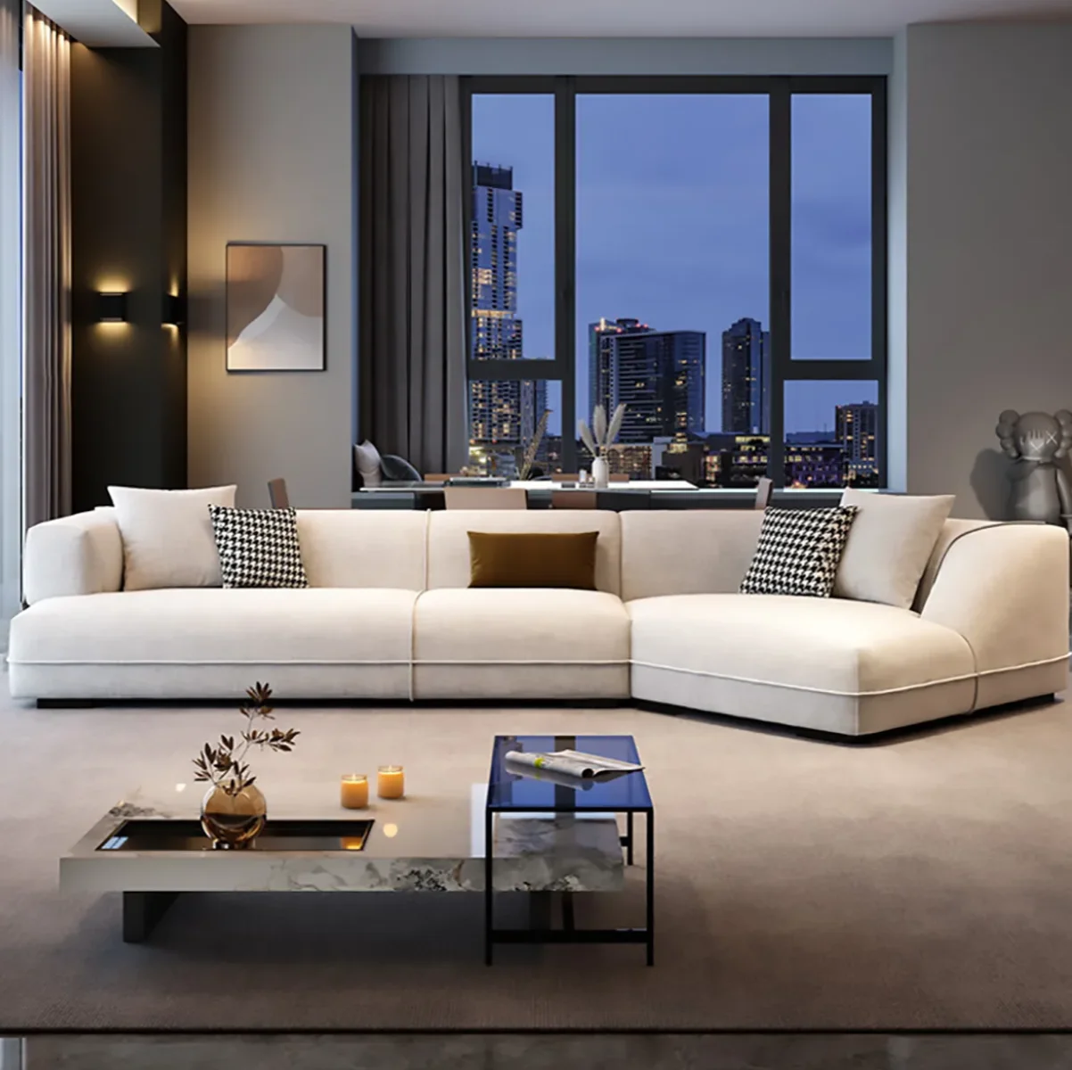 #Modern Italian Minimalist Cream Style Simple Chenille Cotton Linen Fabric Sectional Modular Corner Sofa Living Room