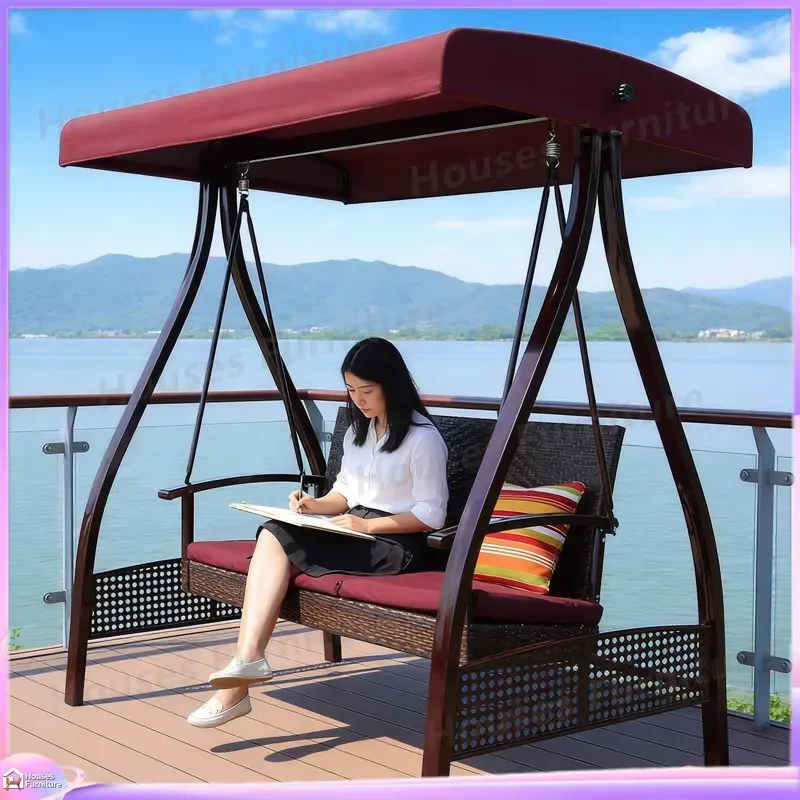Romantic Double Swing Chair Outdoor Garden Patio Hanging Seat Couple Love Swing Bench Courtyard Decor Furniture Relaxing