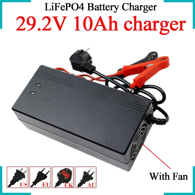 

29.2V 10A LiFePO4 Smart Charger 24V 10A Lithium iron Cells AC110/220V For 8S 24V 25.6V Lifepo4 battery pack Fast&Safe Charging