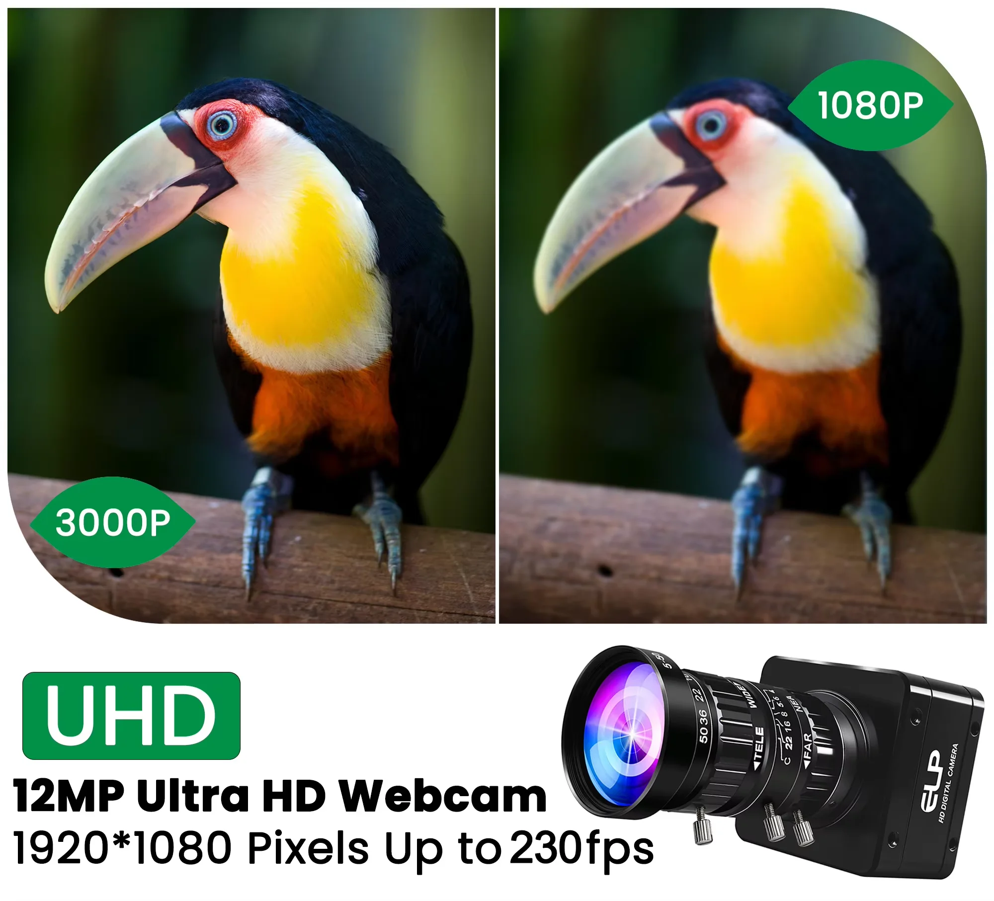 ELP USB3.0 Industrial Camera, IMX577 12MP 4K@60FPS 1080P@230FPS, 5-50mm CS Varifocal Zoom Lens UVC Plug&Play for Machine Vision
