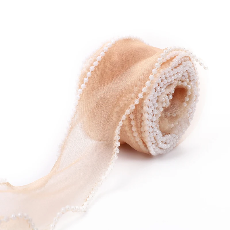6CM Fishtail Yarn with Bead Edge Wavy Organza Ribbon For Gift Wrapping Flower Decoration DIY Bows Hair Material Accessories