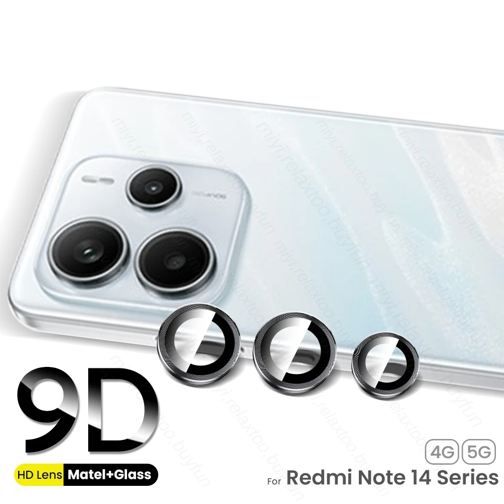 Matel Ring+9D Tempered Glass Moblie Phone Camera Lens Film For Xiaomi Redmi Note14 Note 14 Pro 4G 5G RedmiNote14 Redmy Not 14Pro