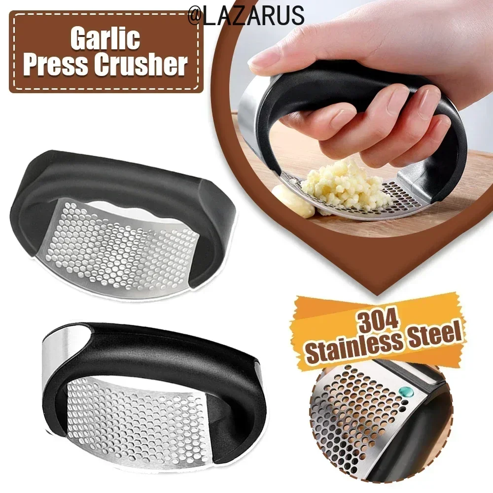 Stainless Steel Garlic Press & Chopper – Multi-Use for Fruits, Veggies, Easy Clean, Rustproof Kitchen Tool.