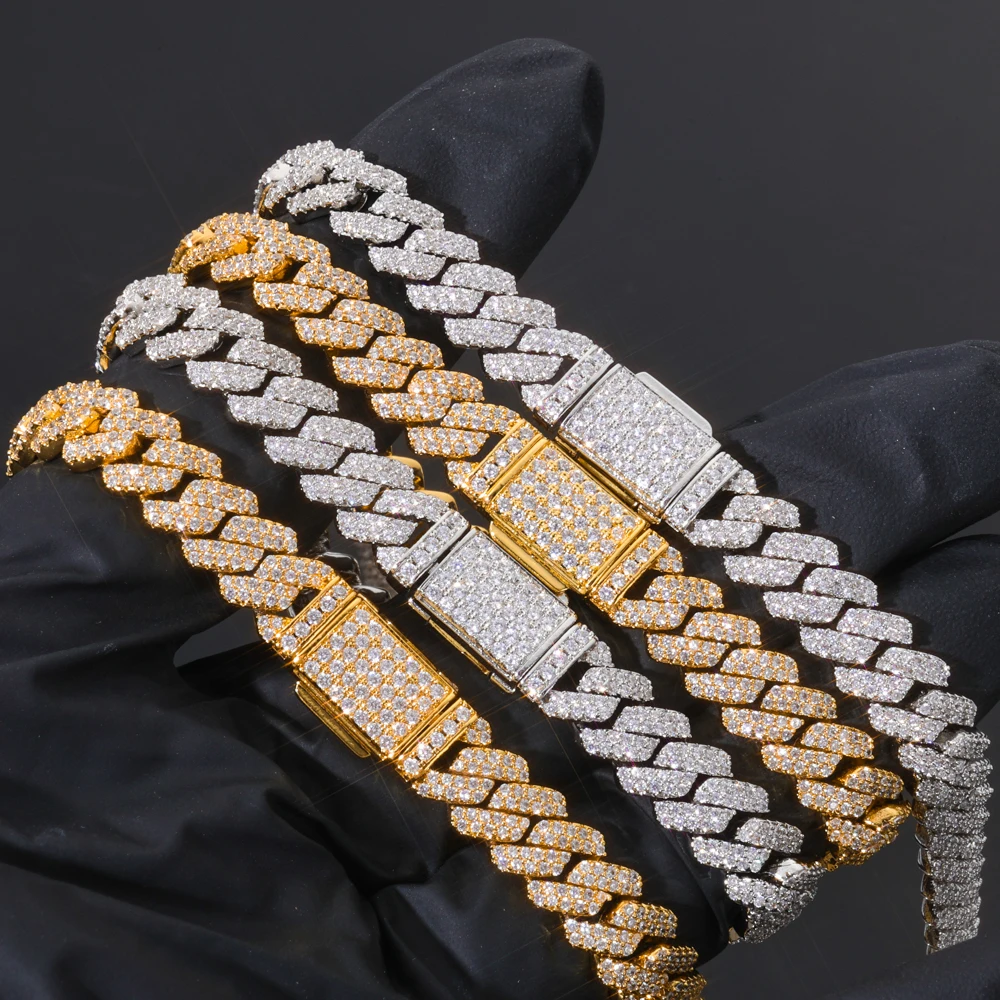 

ESKEEM 8mm 2 Rows Cuban Chain Full Pave Iced Cubic Zirconia Prong Necklace for Men Hip Hop Jewelry Party Gift
