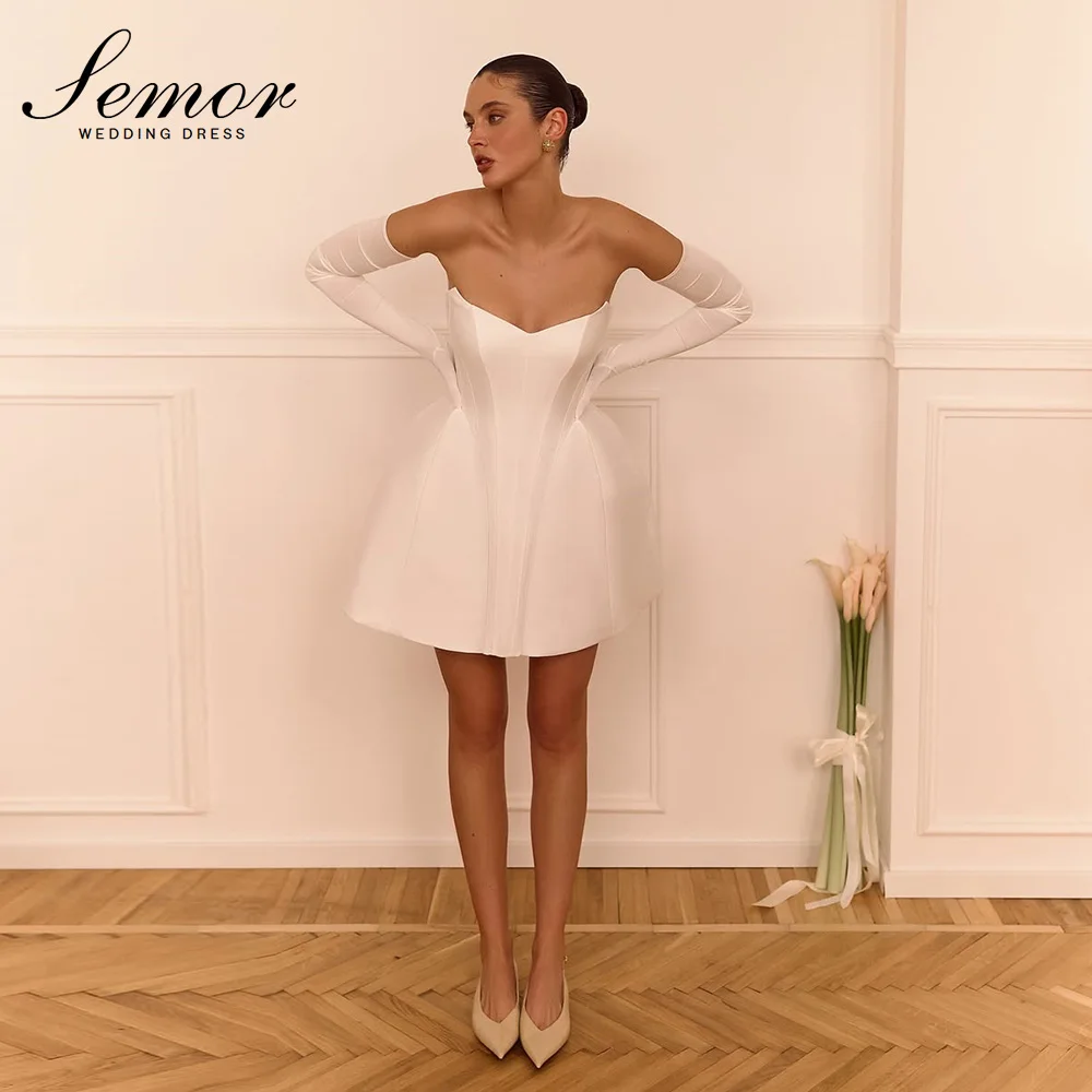 Semor Customized Short V-Neck Wedding Dress 2026 Stain A Line Women's Gowns Mini White Simple Party for Bride свадебное платье