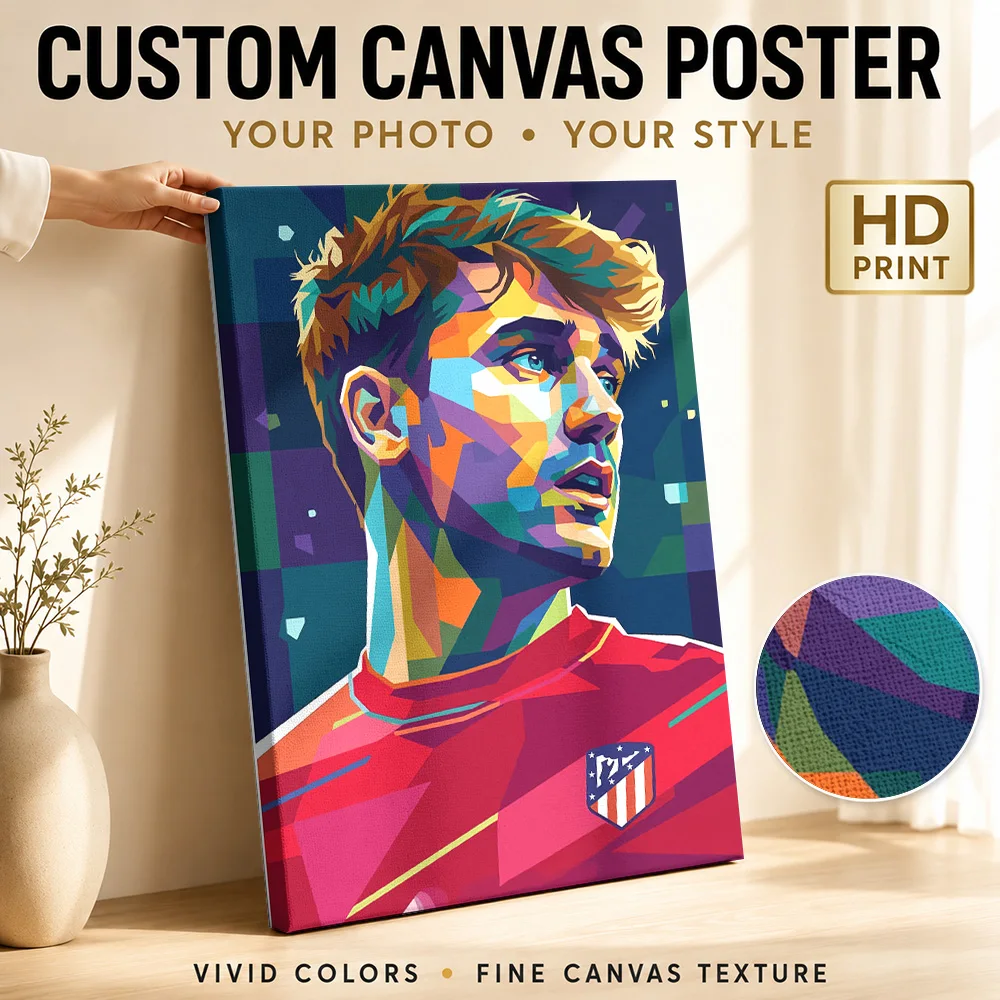 Antoine Griezmann Pop Art Portrait Canvas Print Poster Customized Sports Portrait Canvas Wall Art for Game Room Man Cave Decor