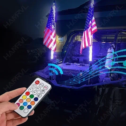 Led whip light 2/3/4/5FT car led light RGB Waterproof Bendable Remote APP Music Control LED Flagpole Lamp for SUV ATV UTV, RZR