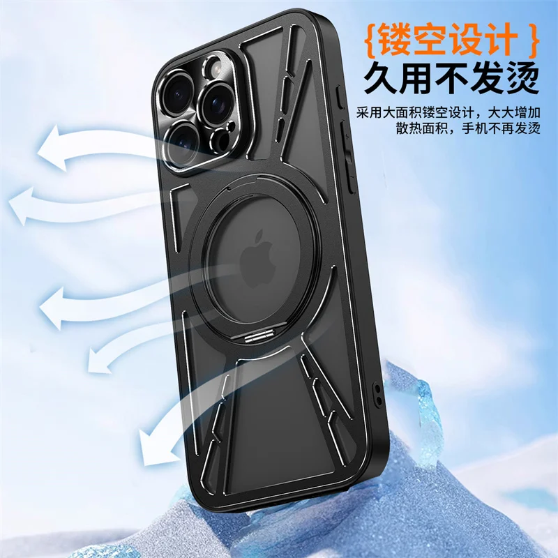 Funda de teléfono Magsafe de Metal magnético para iphone 11, 12, 13, 14, 15 16 Pro Max, marco de TPU de refrigeración hueca, funda de carga inalámbrica