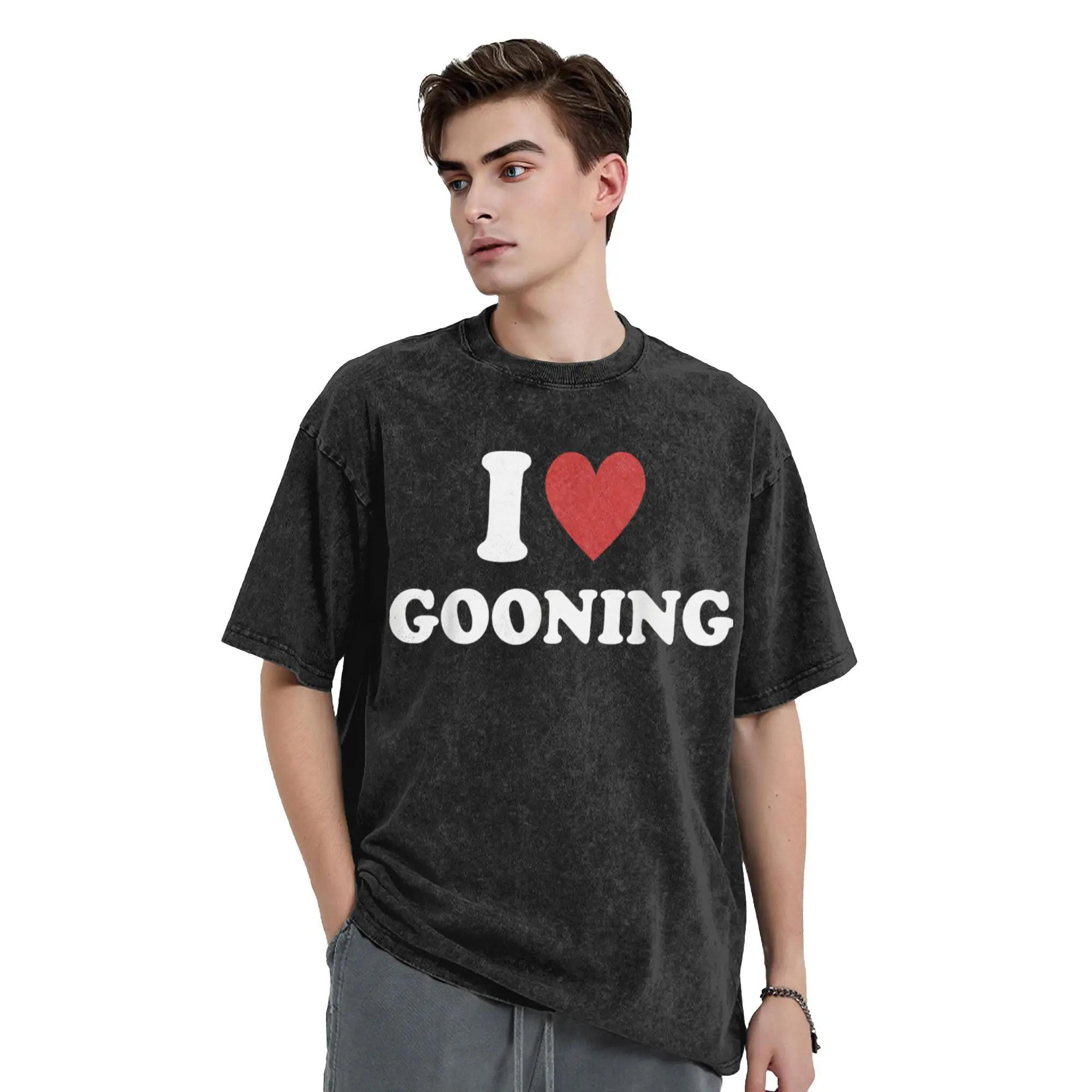 أنا القلب Gooning أنا أحب Gooning غسلها تي شيرت الشارع الشهير الهيب هوب تي شيرت تقليدي تيز القمم للرجال النساء المعتاد المطبوعة