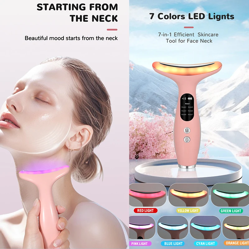 Massaggiatore facciale avanzato con terapia della luce LED a 7 colori con tecnologia a microcorrente per la cura del collo e del viso