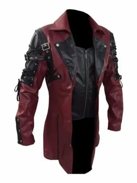 New Steampunk Men's Gothic Trench Coat Leather Jacket Punk Style Biker Jacke Autumn Winter Motocycle Jacket