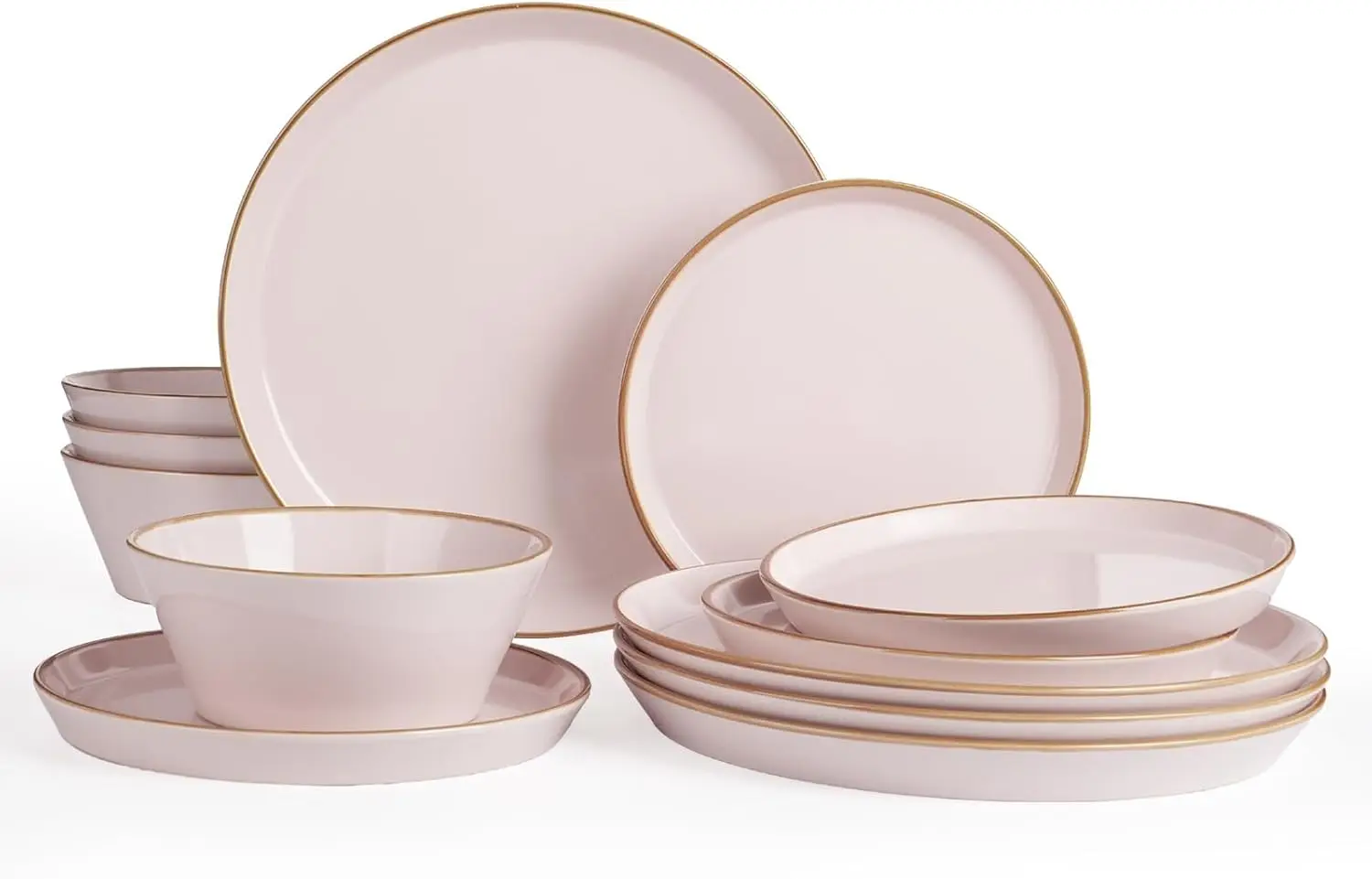 

Saturn Dinnerware Set for 4, 12-Piece Stoneware Plates and Bowls - Chip-Resistant, Microwave & Dishwasher Safe in Light Pink