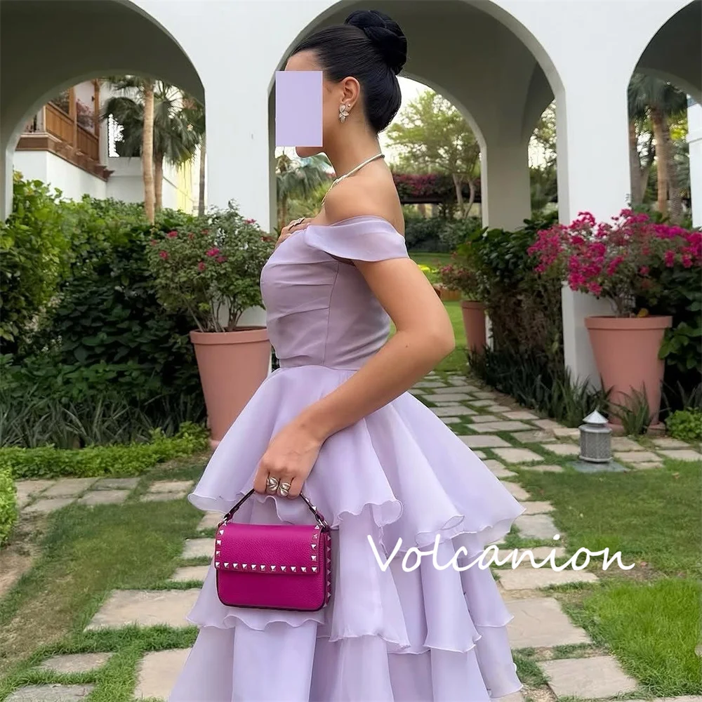 Customized Formal Organza Pleat A-line Off-the-shoulder Midi Dresses Bespoke Occasion High Quality Retro