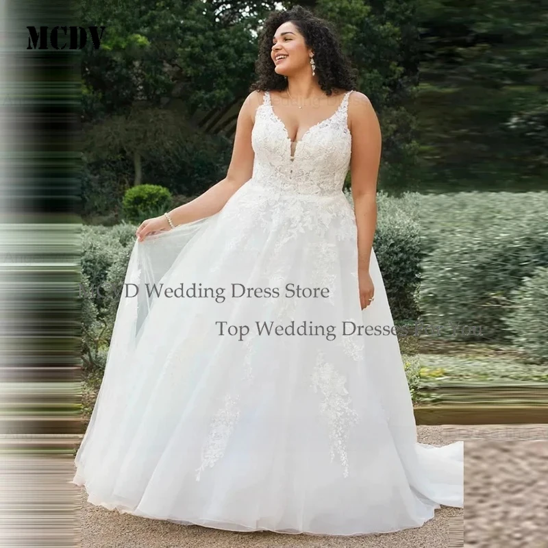 

MCDV 2025 Boho Elegant Wedding Dresses For Women Plus Size Customized Appliques Lace Up Back Bridal Gowns