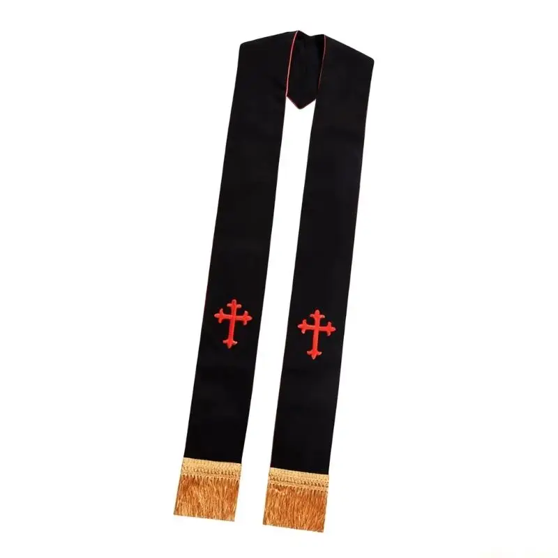 31BF Classical Clergy Stole With Crucifix Embroidery Formal Religious Garment Unisex Design For Pastors And Ministers