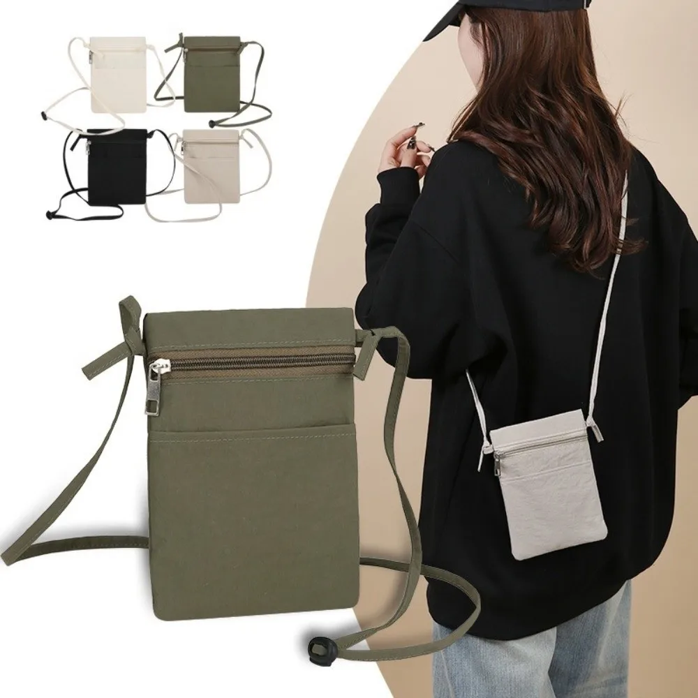 Minimalist Portable Cell Phone Bag Nylon Fabric Lightweight Phone Purse Solid Color Thin Strap Shoulder Bag for Men and Women
