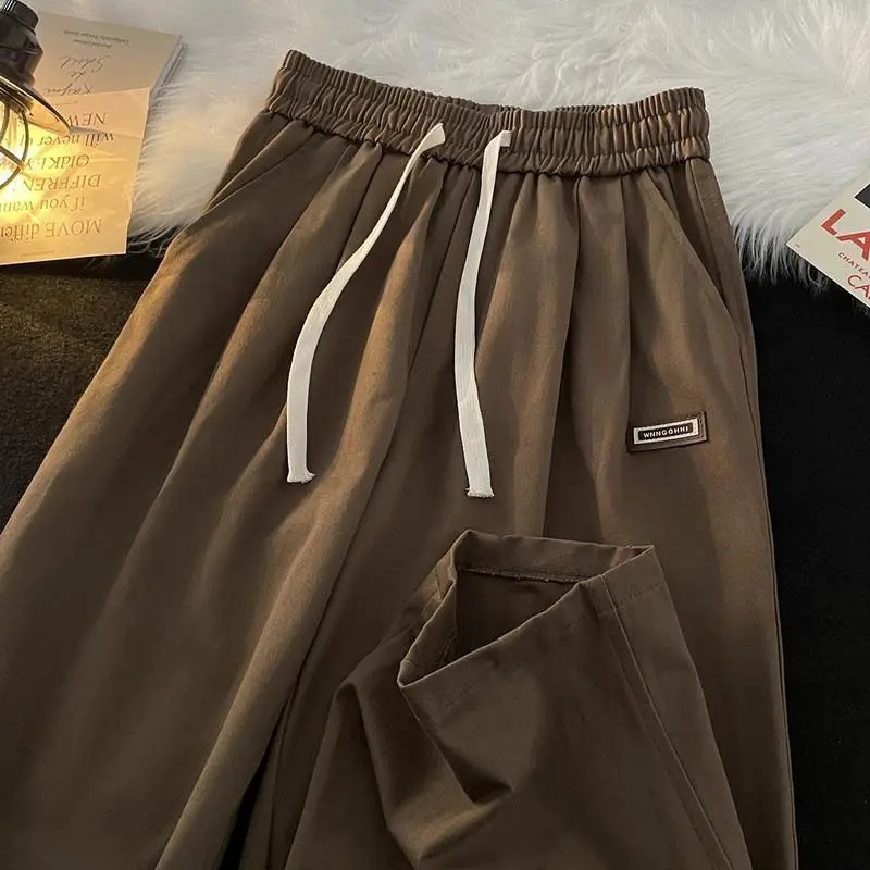 Coffee Vintage Wide Leg Pants Women Streetwear Loose Trousers School Korean Fashion Hippie Casual Elastic Waist 2023 Harajuku