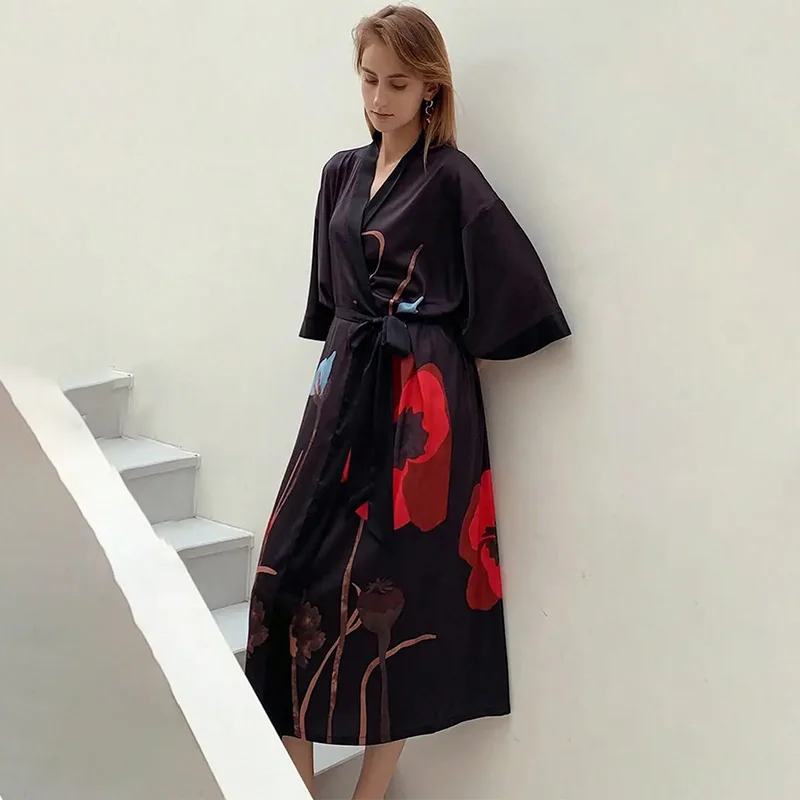 中国風レトロ新中式改良漢服ミドル丈ローブカーディガンフェザージャケット夏タイアップ浴衣ナイトガウンカバーアップ