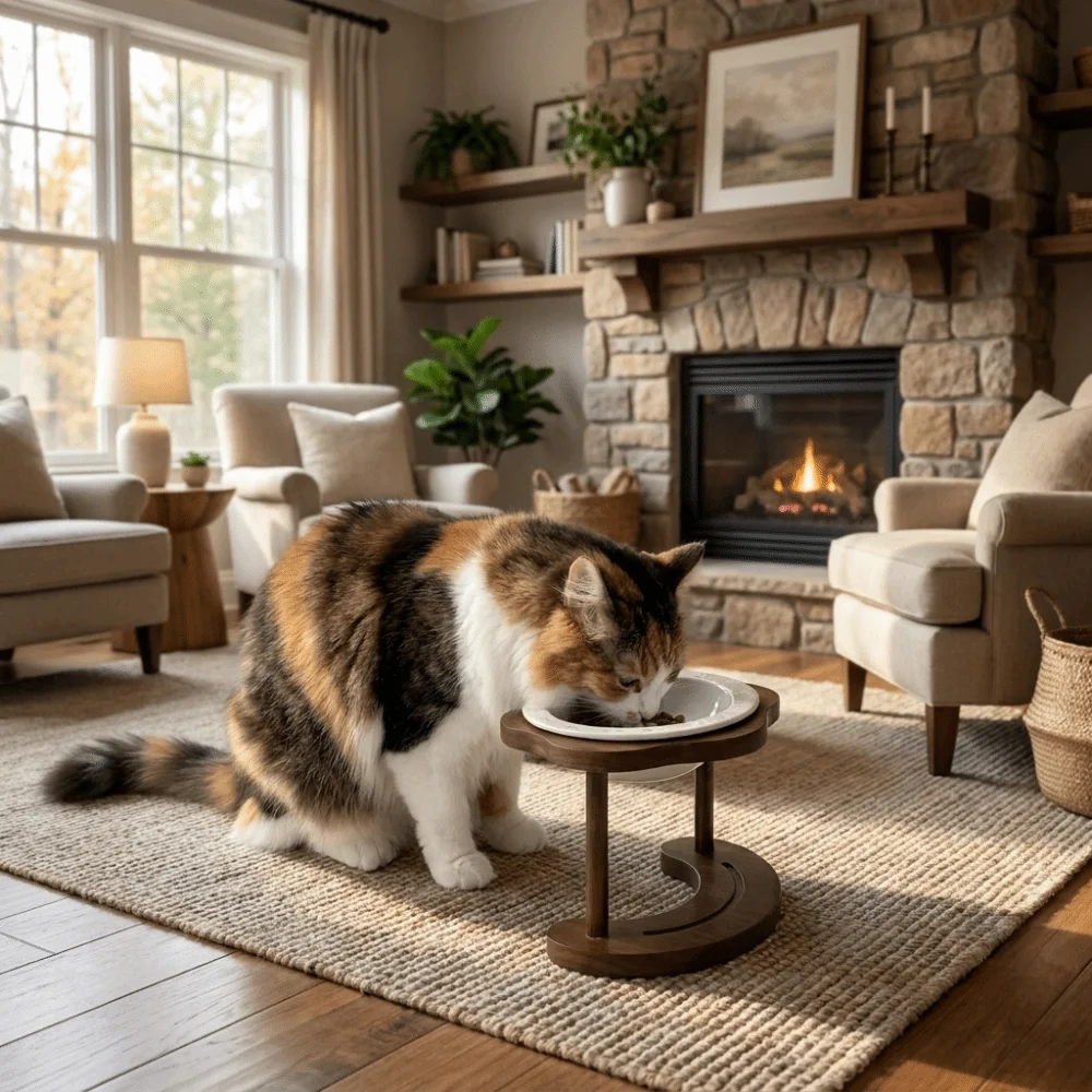 Gamelle surélevée en céramique pour chat avec support en bois, antidérapante et détachable, anti-renversement, pour l'alimentation et l'eau