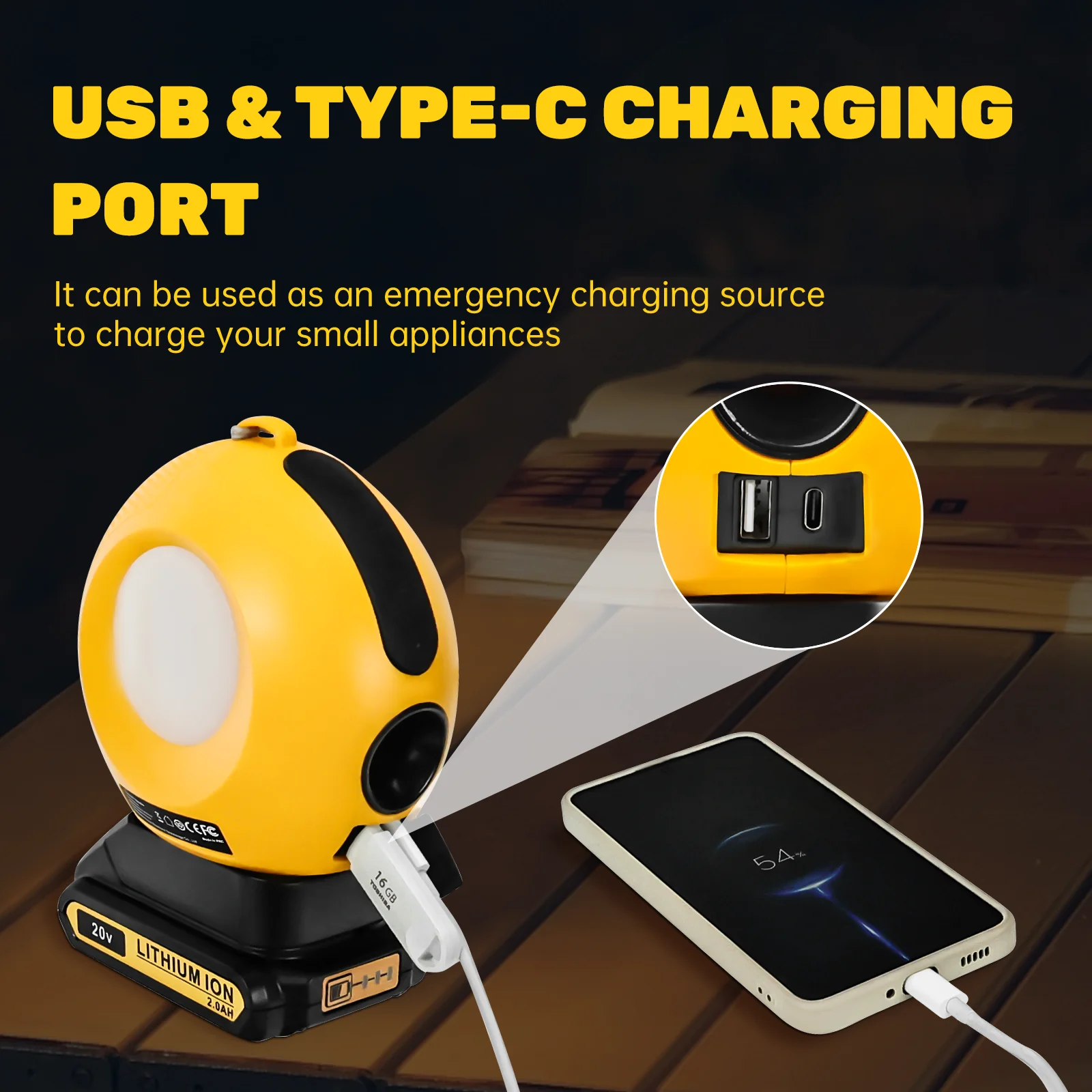 Portable Speaker For Dewalt 20V Battery Bluetooth-Compatible Player with USB-A/C Port for Jobsite Camping & Parties (No Battery)