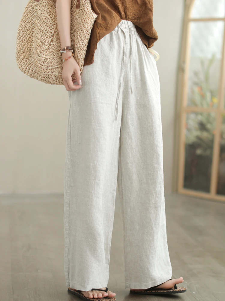 

Женские повседневные брюки Cyu из льна, прямого кроя, свободные, универсальные, художественные, стройнящие, с высокой талией, летние, модные, женские брюки