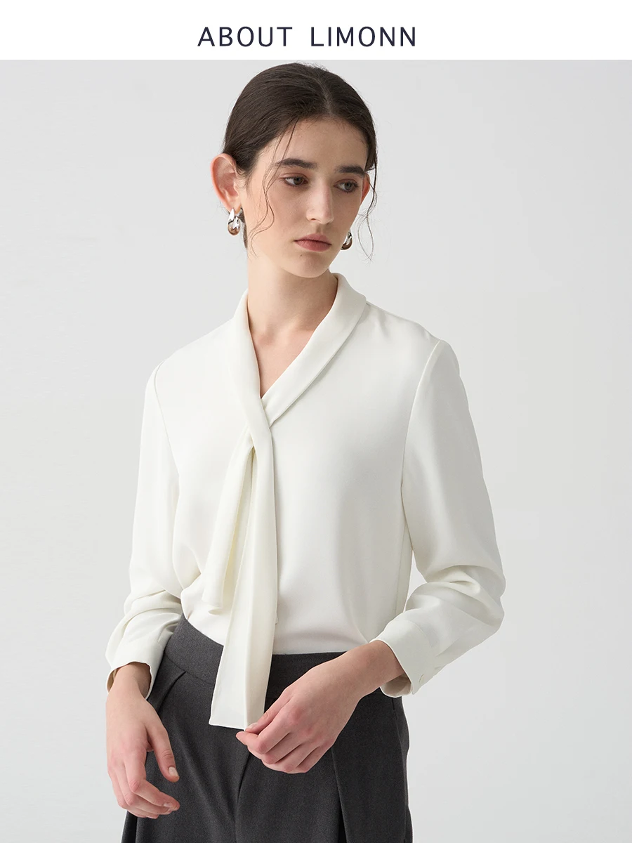 

LIMONN Profional Long Sve V-Ne Interview irt with Sa Commute Sle White Career Top Women's Polyester Fiber