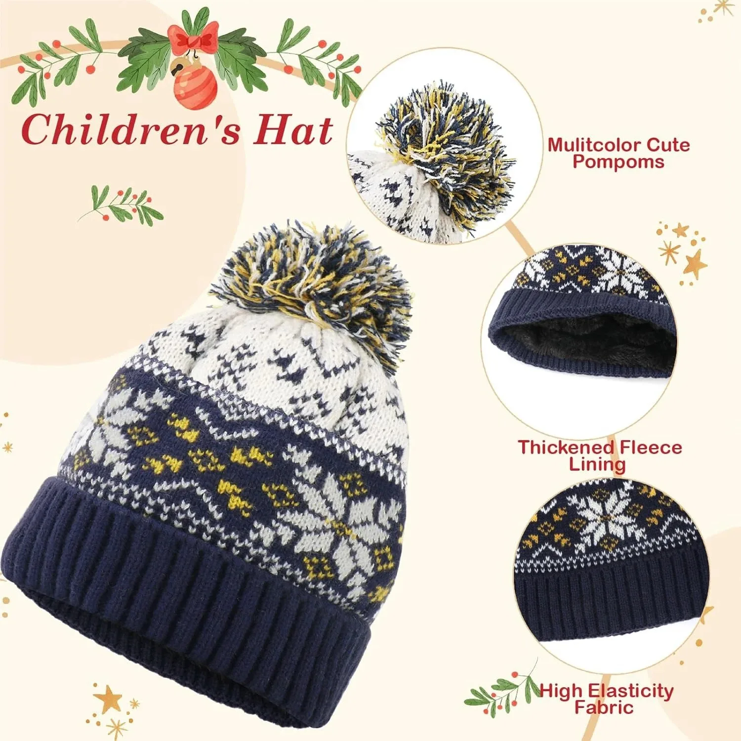 ZHUOHUA شتاء دافئ طالب لطيف ندفة الثلج محبوك الصوف مبطن قبعة وشاح قفازات ثلاث قطع مجموعة للأصغر سن 5 إلى 10 فتاة صبي #2