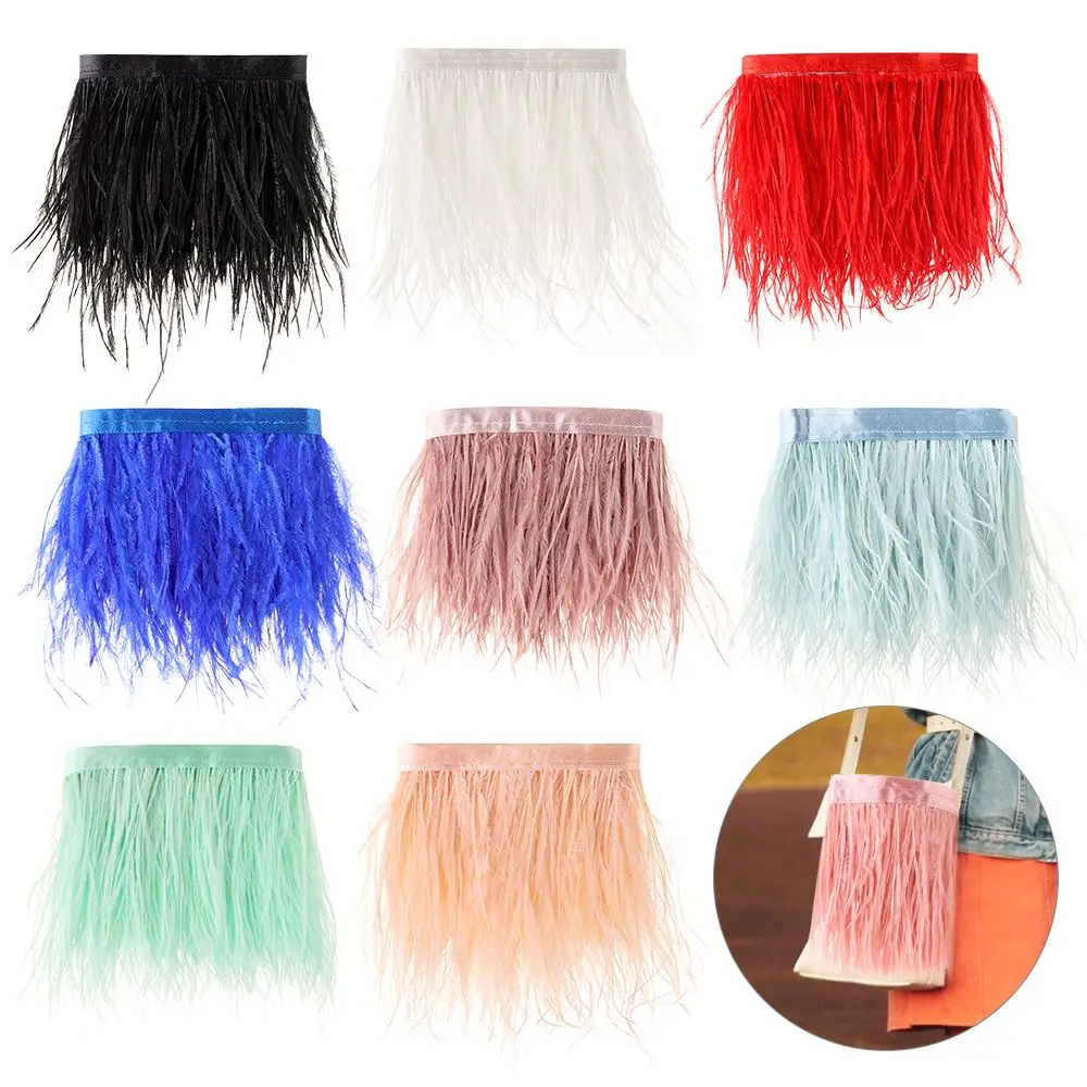 Party Feathers Ribbon Crafts Accessories Ostrich Feathers Trim 8-10 CM Wide Plumes Ribbon Selvage 1 Meter Long