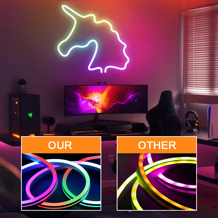 1-5m LED Neon Strip DC12V 96LEDs/m Tuya Smart WiFi Flexible RGBIC Neon LED Tape Waterproof  for Home Decor Dreamcolor Rainbow