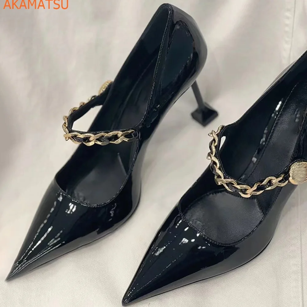 

Strange Style Pointed Toe Women Pumps Solid Metal Decoration Shallow Cover Heel Slip On Summer New Arrivals Fashion Women Pumps