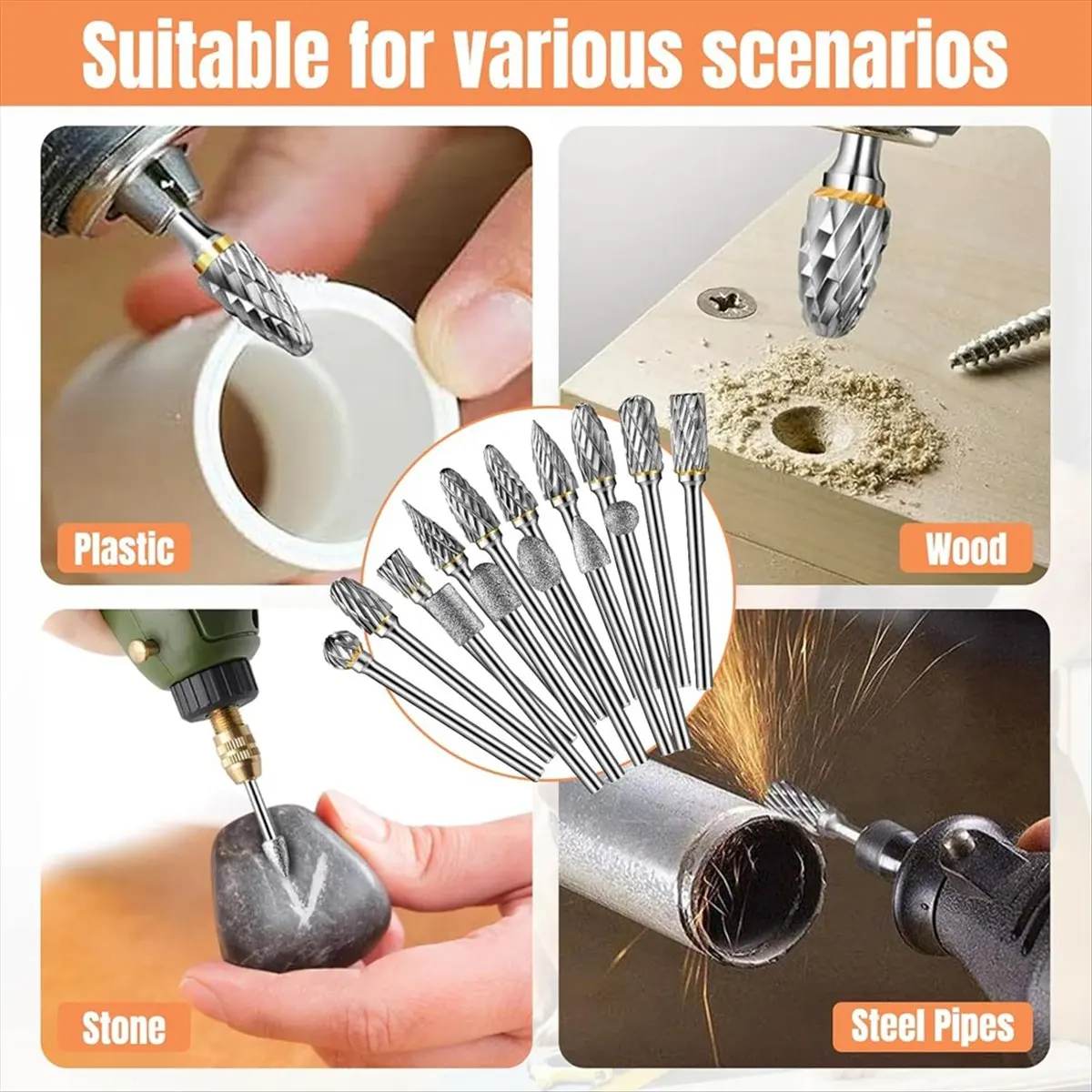 【Limited Offer】20pcs Carving Bits,10pcs Carbide Burr Bits+10pcs Drill Bits(1/8 in) Standard Cylindrical Shank for Woodworking