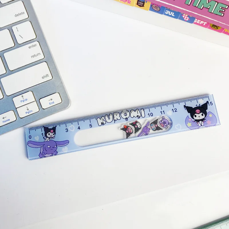 Cute Cartoon Sanrio Hello Kitty Cinnamoroll Kuromi Rocking Music Student Ruler 15cm Drawing Acrylic Ruler School Supplies