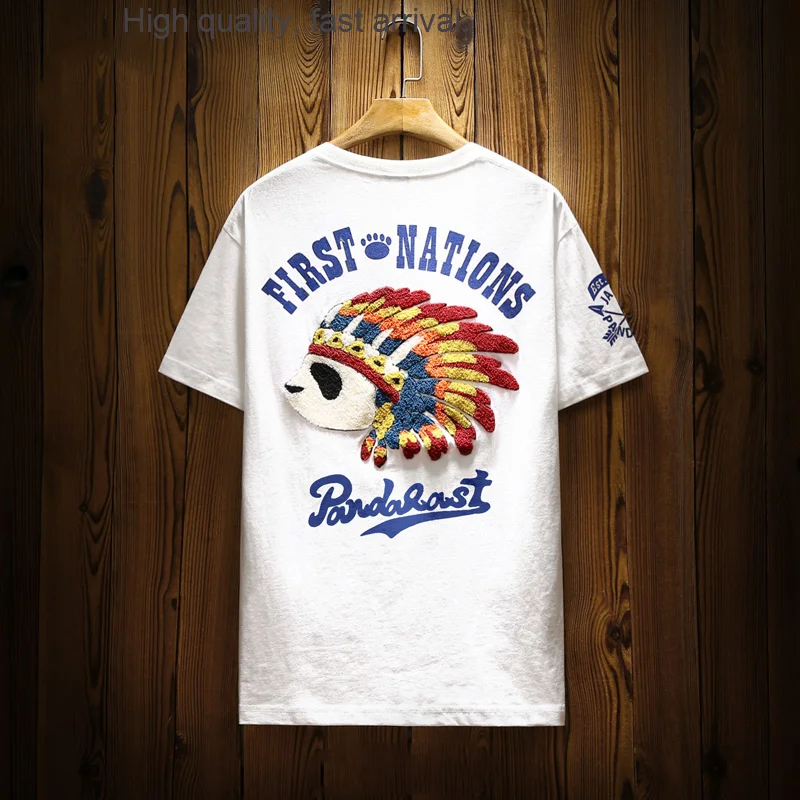 

National Trendy Brand Fashion Panda Short Sleeve T-shirt Men's Japanese Summer Trendy All-Matching Loose Couple Outfit Half