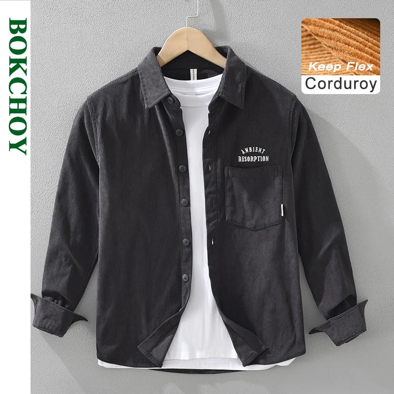 2024 Autumn New Vintage Corduroy Cargo Shirts for Men Clothing Casual Long Sleeve Big Pockets Soft Men Shirts CM7503