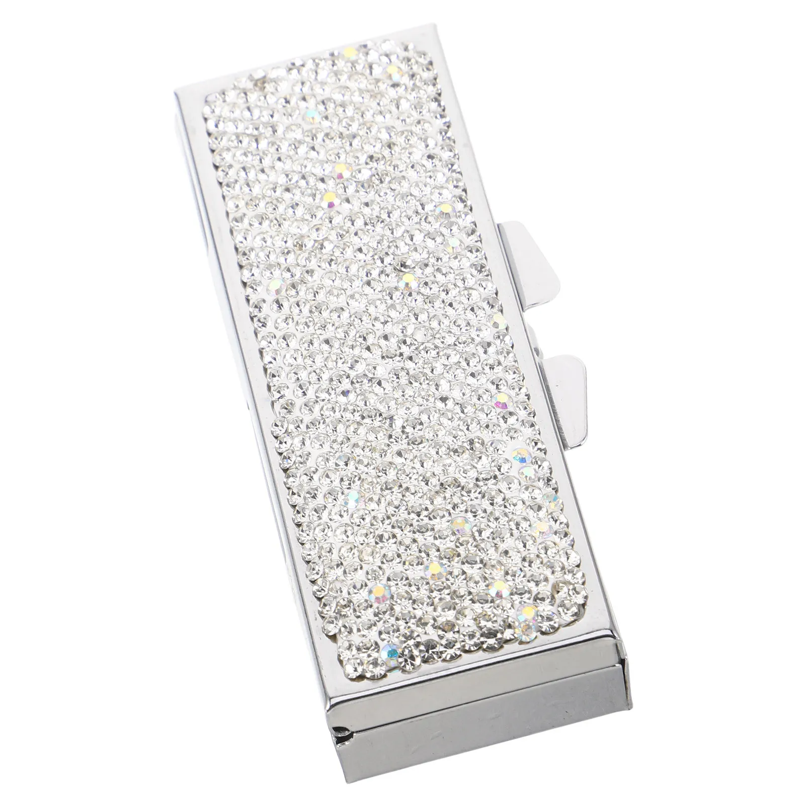 Rhinestone Bling Pill Organizer 3 Compartment Metal Portable Medicine Case Travel Pill Dispenser for Purse Pocket Daily Use