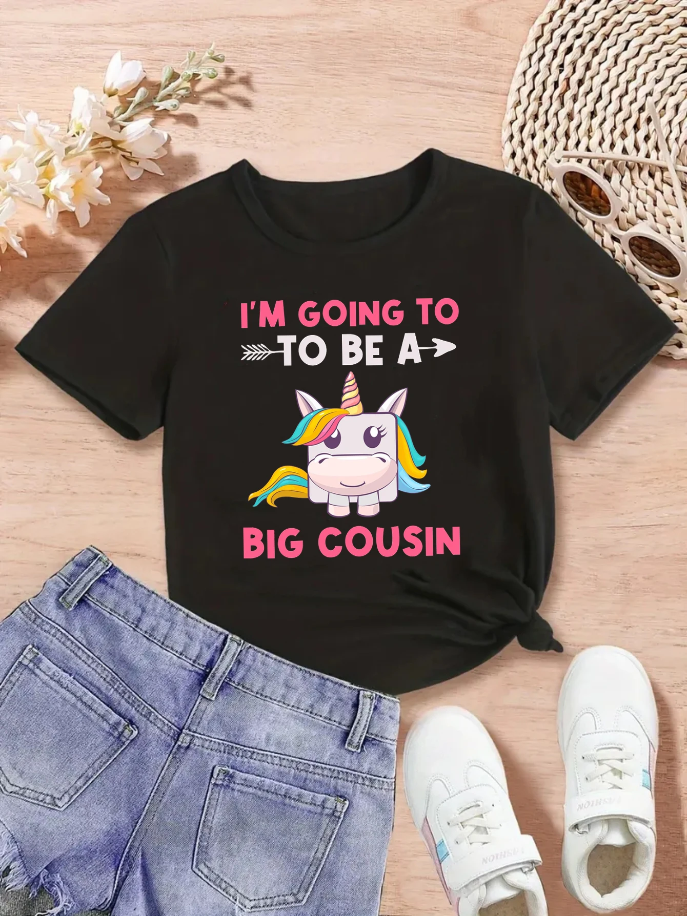

I Am Going To Be A Big Cousin Unicorn Graphic Printed T Shirt Girls Pregnancy Announcement Shirt Kawaii Kids Clothes