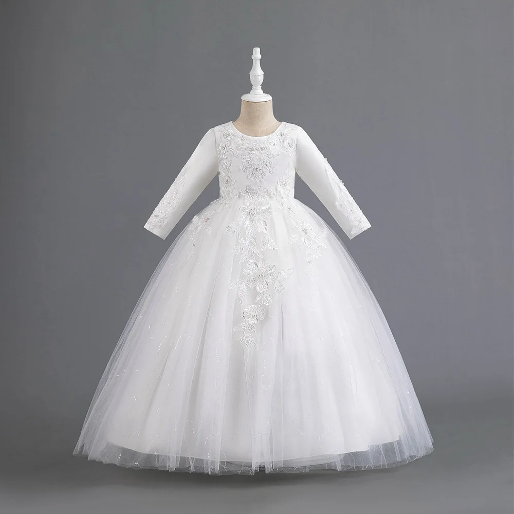 Formal Dress for Elegant Party Girls Dresses Long Sleeve Embroidery Girl's Ceremonial Clothes 5 to 14 Years