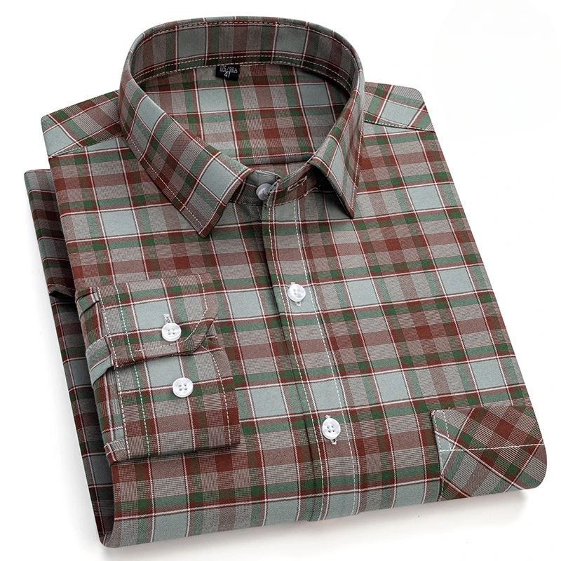 Plus size 6xl 100%cotton oxford long-sleeve shirts for men slim fit formal plain shirt plaid clothes fasion korean designer tops