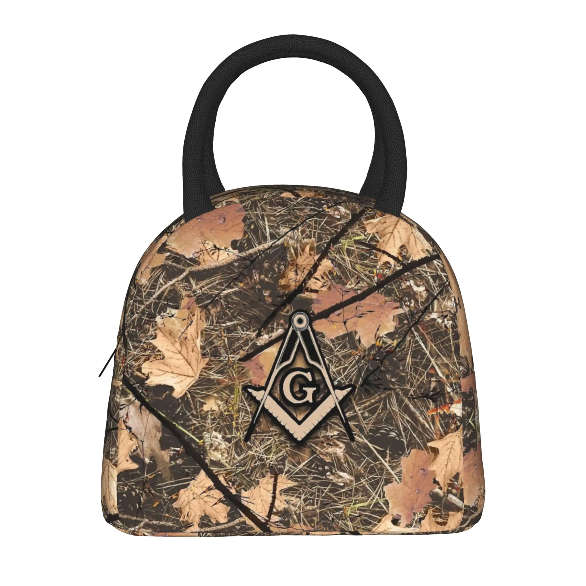 Hunting Tree Camouflage  Insulated Lunch Bags Leakproof Freemason Square Compass Reusable Cooler Bag Tote Lunch Box School