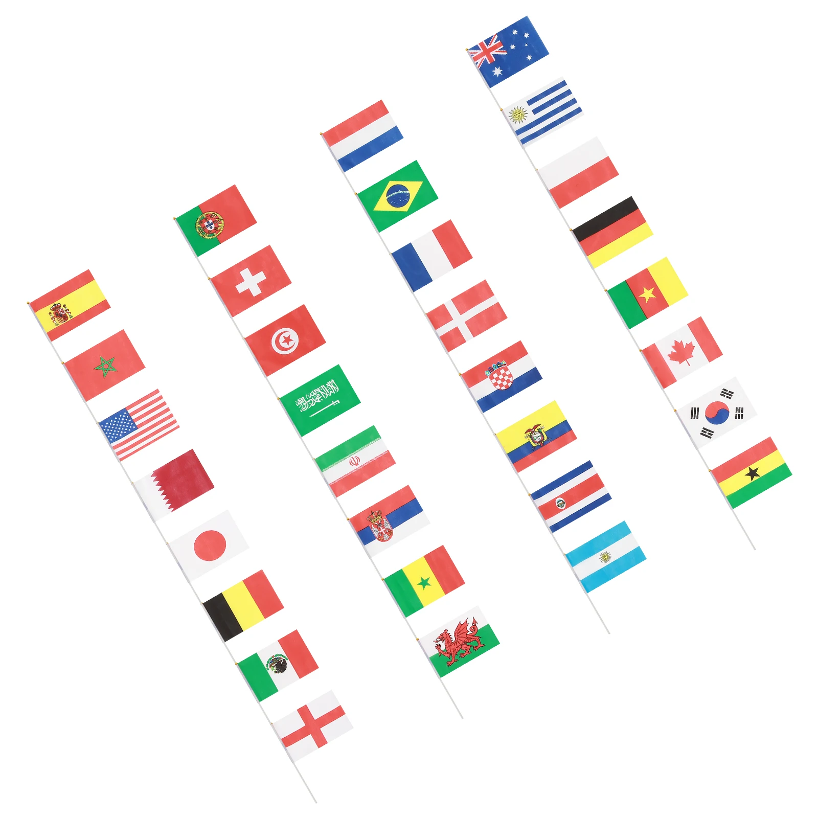 32PCS Hand Held National Flag Stick International Country Flags On Stick Banners for Bar Party Decor Hand waving 32 countries