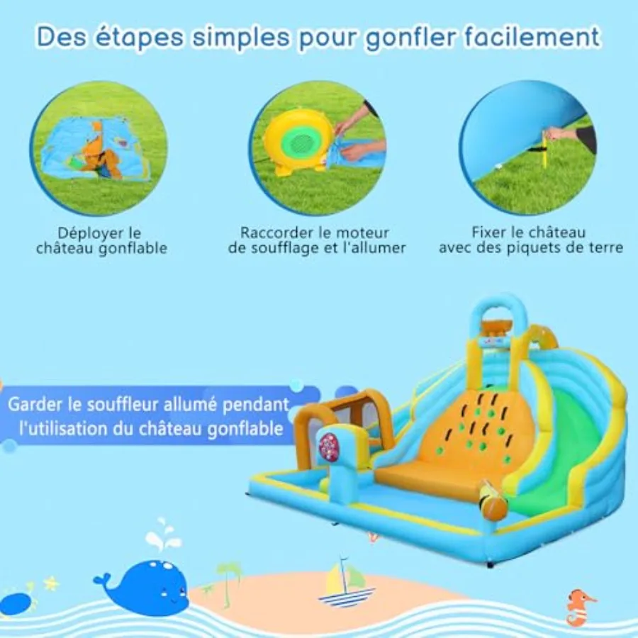 450W 에어 블로워가 포함된 야외용 에어바운스 워터 슬라이드 파크 슬라이드 바운서 클라이밍 월 점핑 풀 바운시 캐슬